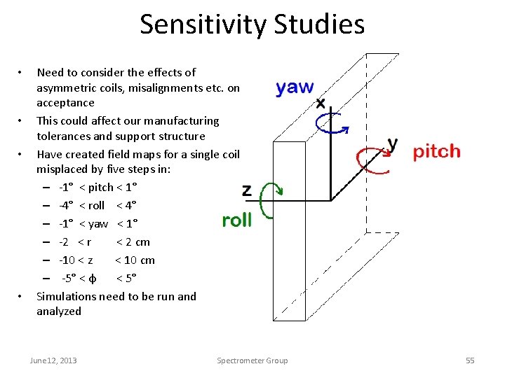 Sensitivity Studies • • Need to consider the effects of asymmetric coils, misalignments etc.
