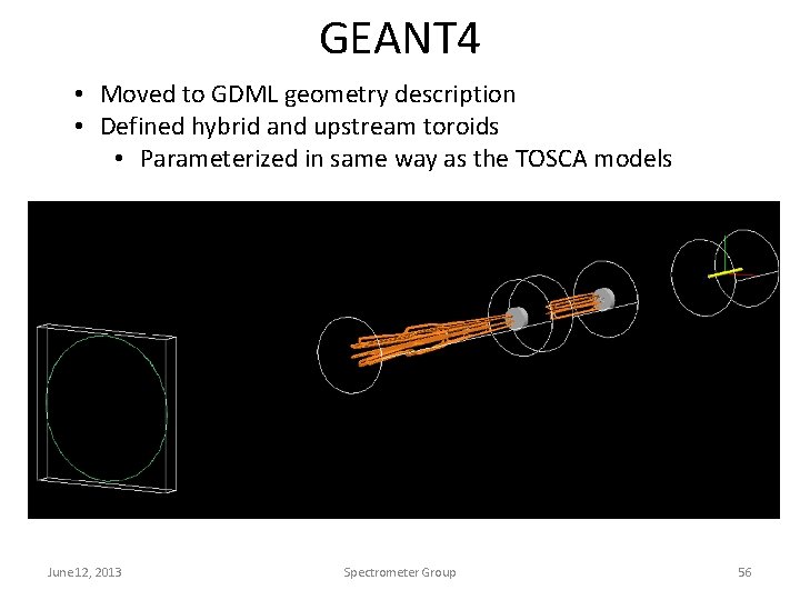 GEANT 4 • Moved to GDML geometry description • Defined hybrid and upstream toroids