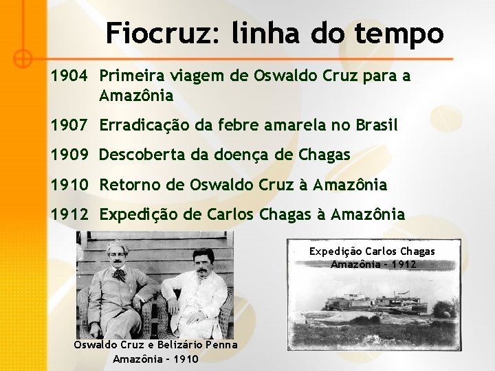 Fiocruz: linha do tempo 1904 Primeira viagem de Oswaldo Cruz para a Amazônia 1907