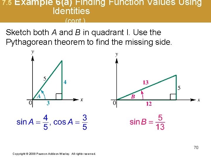 7. 5 Example 6(a) Finding Function Values Using Identities (cont. ) Sketch both A