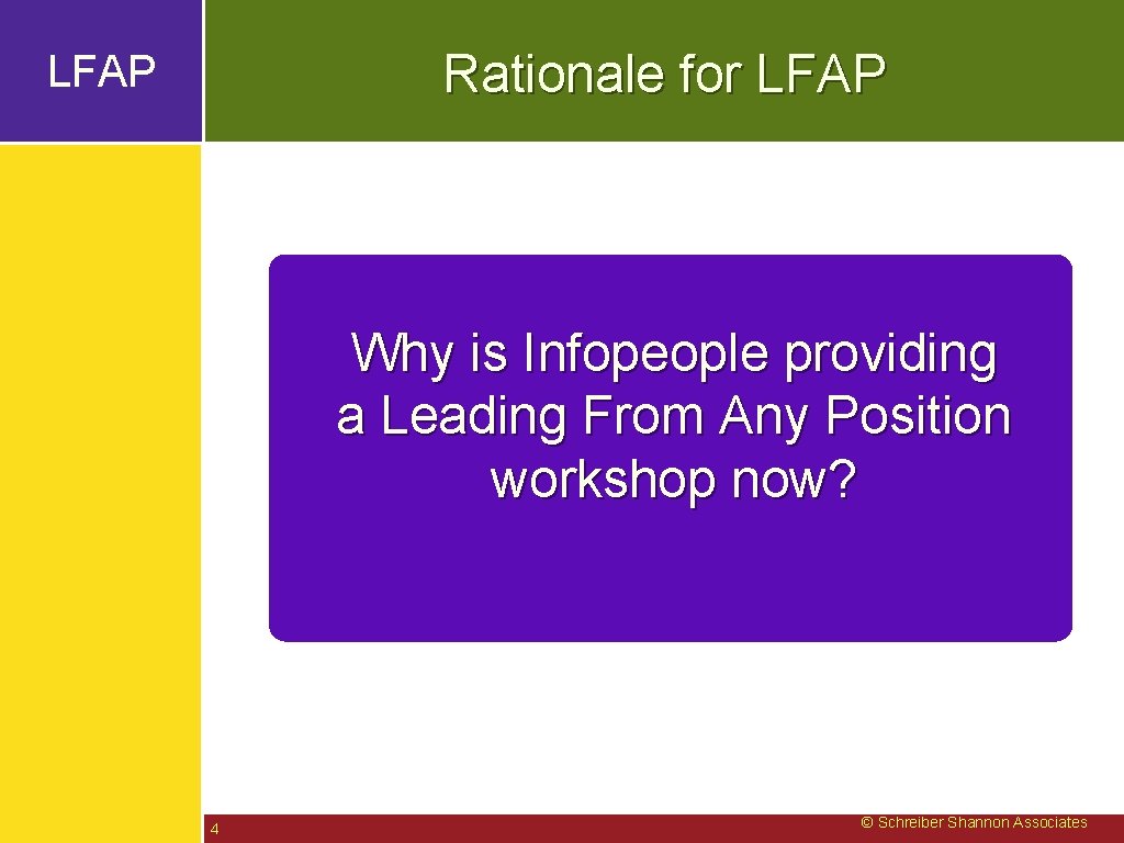 Rationale for LFAP Why is Infopeople providing a Leading From Any Position workshop now?