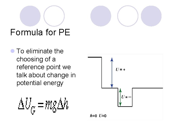Formula for PE l To eliminate the choosing of a reference point we talk