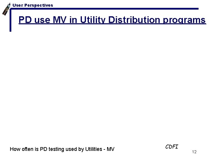 User Perspectives PD use MV in Utility Distribution programs How often is PD testing