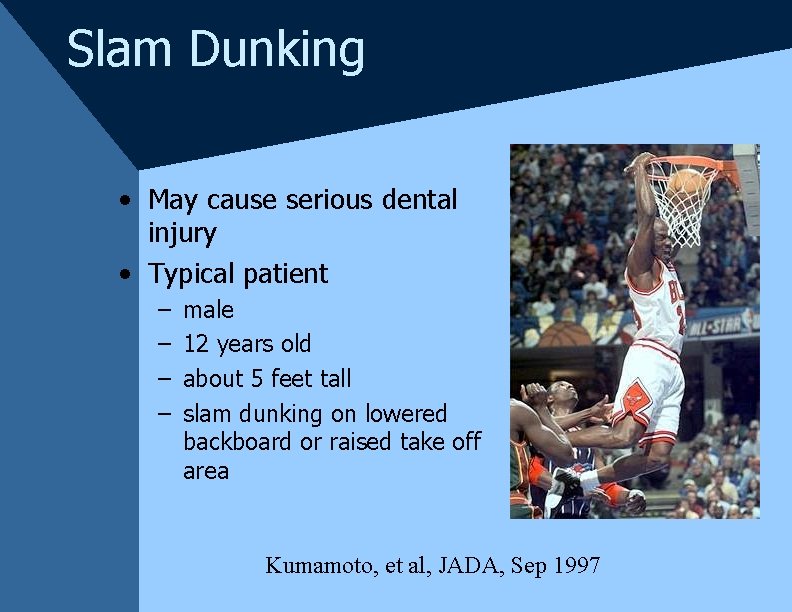 Slam Dunking • May cause serious dental injury • Typical patient – – male Slam Dunking • May cause serious dental injury • Typical patient – – male