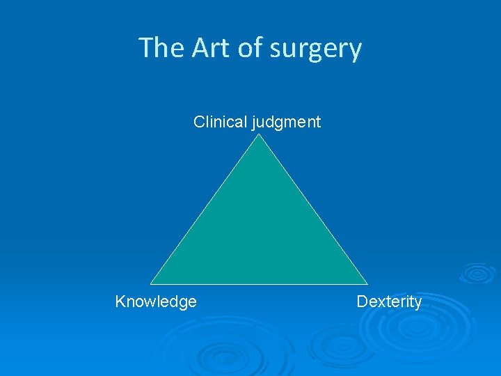 The Art of surgery Clinical judgment Knowledge Dexterity 