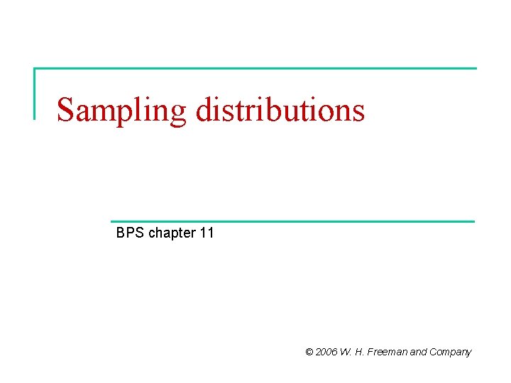 Sampling distributions BPS chapter 11 © 2006 W. H. Freeman and Company 
