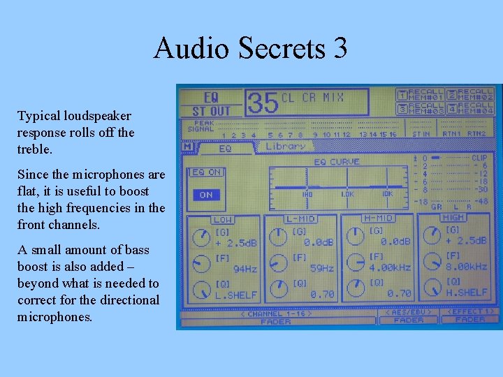 Audio Secrets 3 Typical loudspeaker response rolls off the treble. Since the microphones are