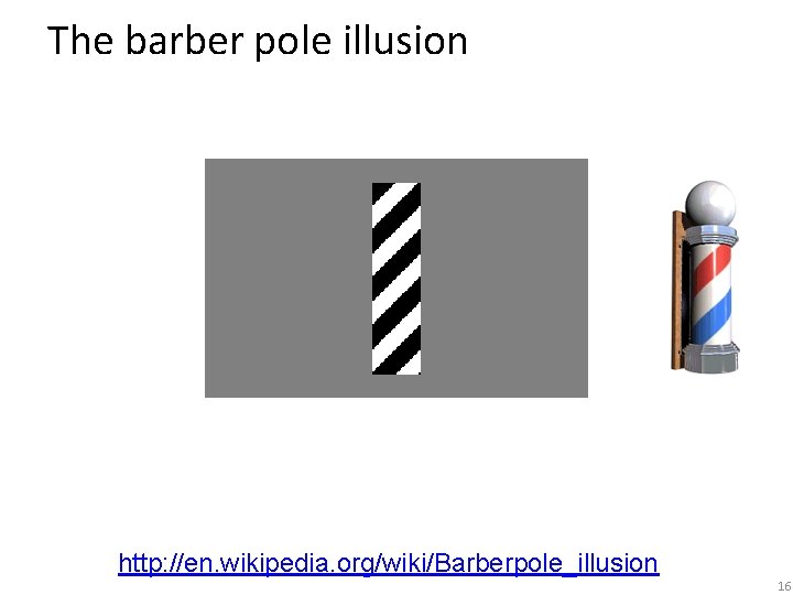 The barber pole illusion http: //en. wikipedia. org/wiki/Barberpole_illusion 16 