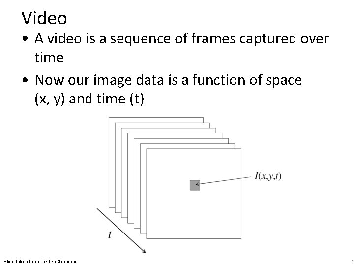 Video • A video is a sequence of frames captured over time • Now