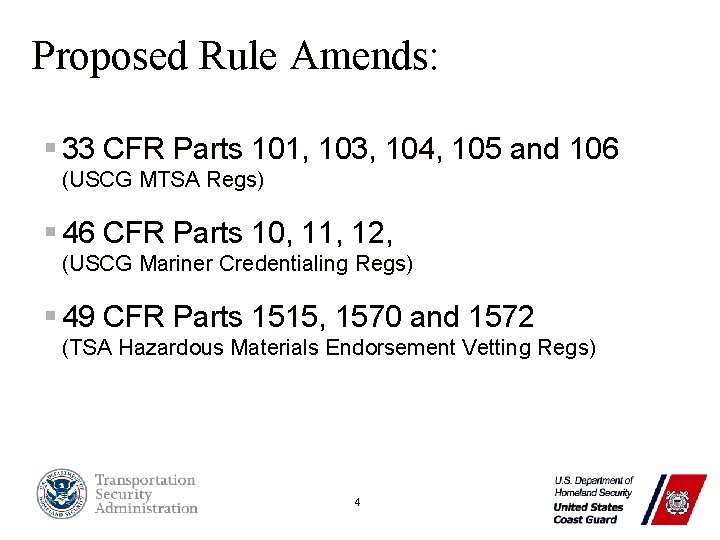 Proposed Rule Amends: § 33 CFR Parts 101, 103, 104, 105 and 106 (USCG