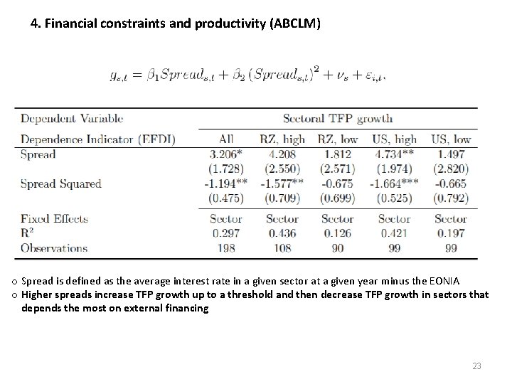 4. Financial constraints and productivity (ABCLM) o Spread is defined as the average interest