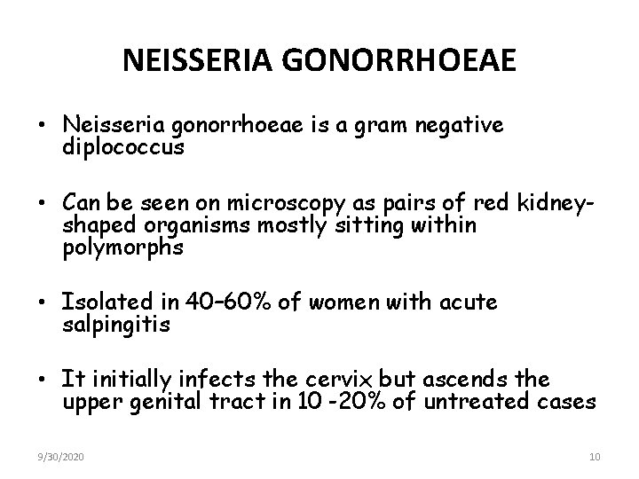 NEISSERIA GONORRHOEAE • Neisseria gonorrhoeae is a gram negative diplococcus • Can be seen