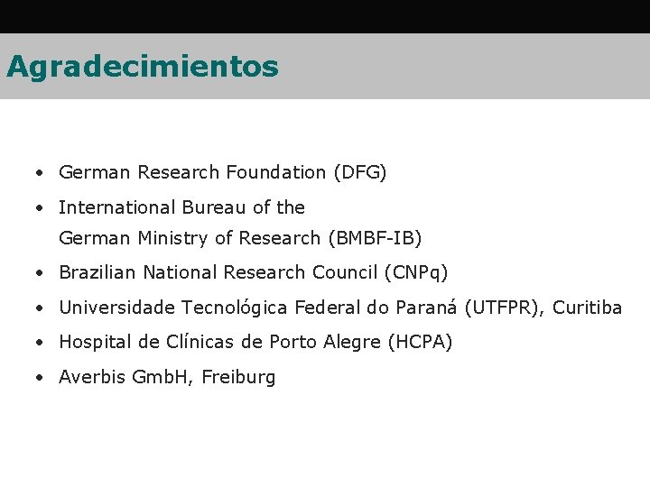 Agradecimientos • German Research Foundation (DFG) • International Bureau of the German Ministry of