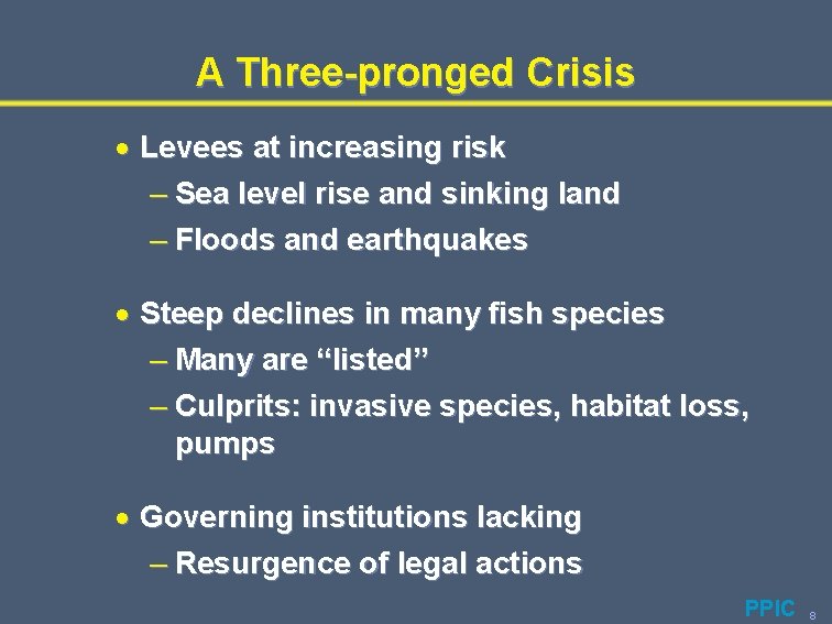 A Three-pronged Crisis · Levees at increasing risk – Sea level rise and sinking