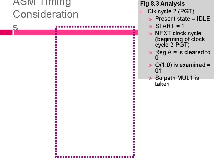ASM Timing Consideration s Fig 8. 3 Analysis Clk cycle 2 (PGT) Present state ASM Timing Consideration s Fig 8. 3 Analysis Clk cycle 2 (PGT) Present state