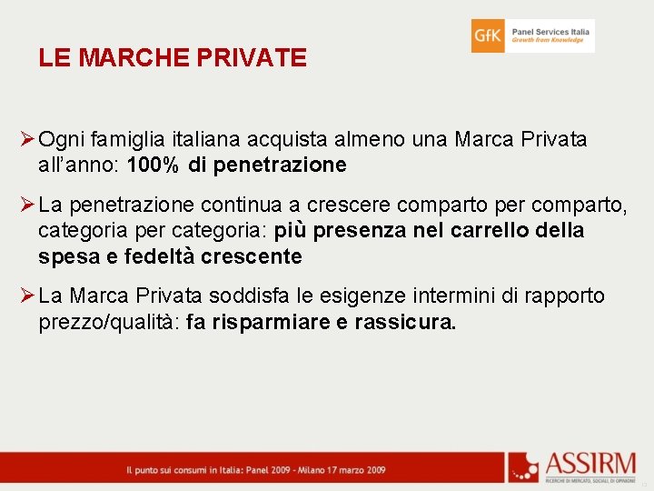 LE MARCHE PRIVATE Ø Ogni famiglia italiana acquista almeno una Marca Privata all’anno: 100%