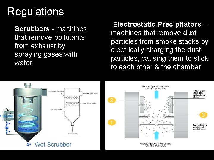 Regulations Scrubbers - machines that remove pollutants from exhaust by spraying gases with water.