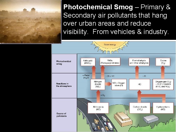 Photochemical Smog – Primary & Secondary air pollutants that hang over urban areas and