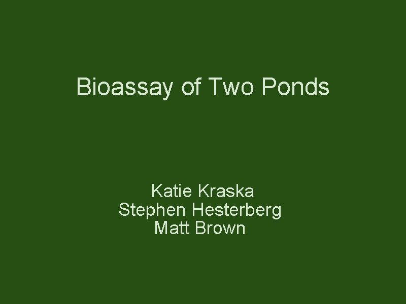 Bioassay of Two Ponds Katie Kraska Stephen Hesterberg Matt Brown 