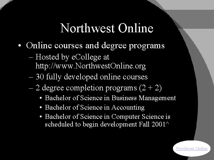 Northwest Online • Online courses and degree programs – Hosted by e. College at