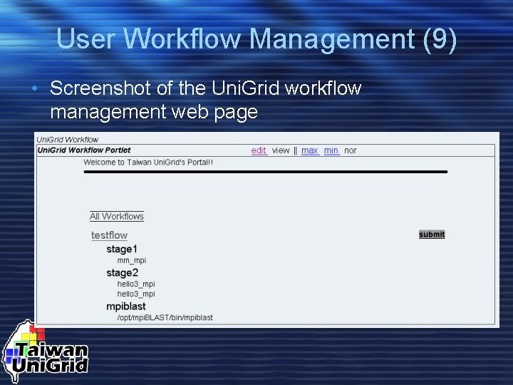 User Workflow Management (9) • Screenshot of the Uni. Grid workflow management web page