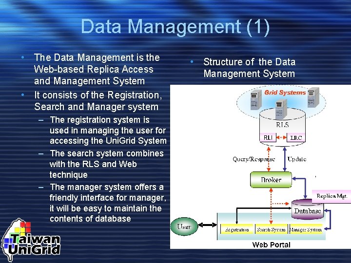 Data Management (1) • The Data Management is the Web-based Replica Access and Management
