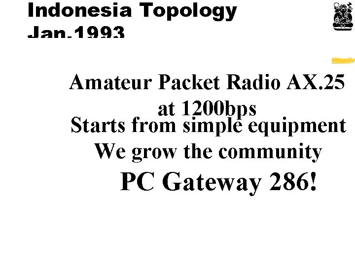 Indonesia Topology Jan. 1993 Amateur Packet Radio AX. 25 at 1200 bps Starts from