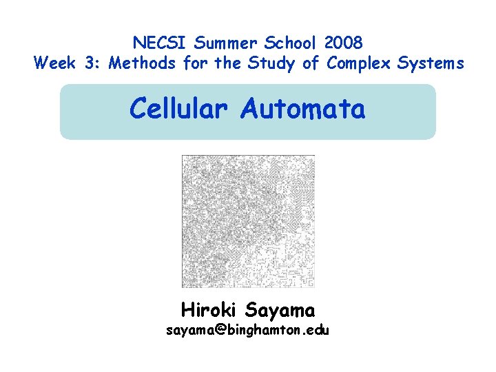 NECSI Summer School 2008 Week 3: Methods for the Study of Complex Systems Cellular