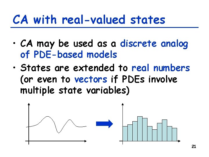 CA with real-valued states • CA may be used as a discrete analog of