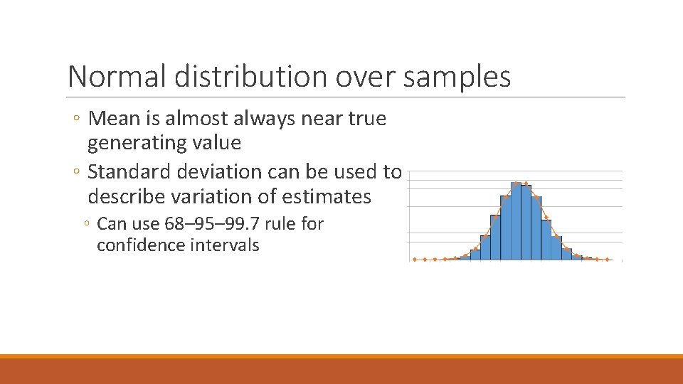 Normal distribution over samples ◦ Mean is almost always near true generating value ◦ Normal distribution over samples ◦ Mean is almost always near true generating value ◦
