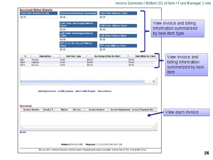 Invoice Summary / Bottom 2/2 of form / Fund Manager 2 role View invoice