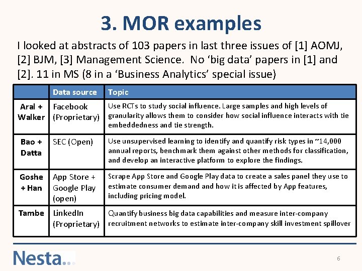 3. MOR examples I looked at abstracts of 103 papers in last three issues