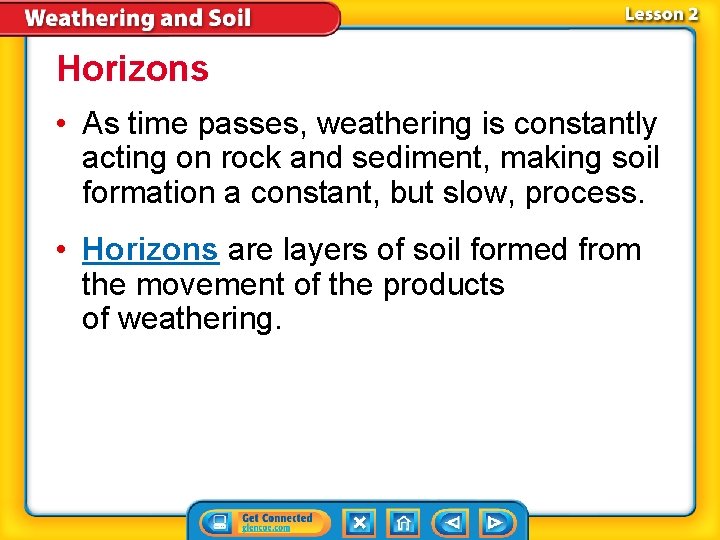 Horizons • As time passes, weathering is constantly acting on rock and sediment, making