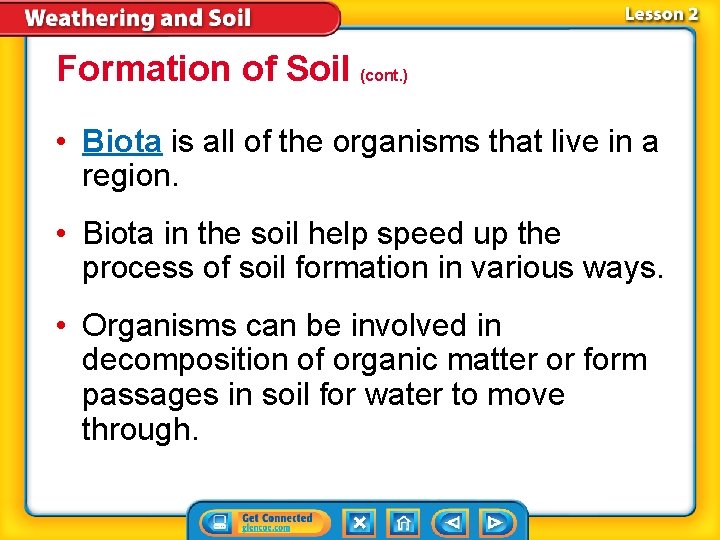 Formation of Soil (cont. ) • Biota is all of the organisms that live