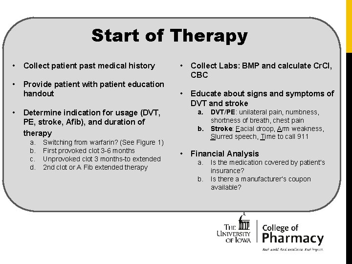 Start of Therapy • Collect patient past medical history • Collect Labs: BMP and