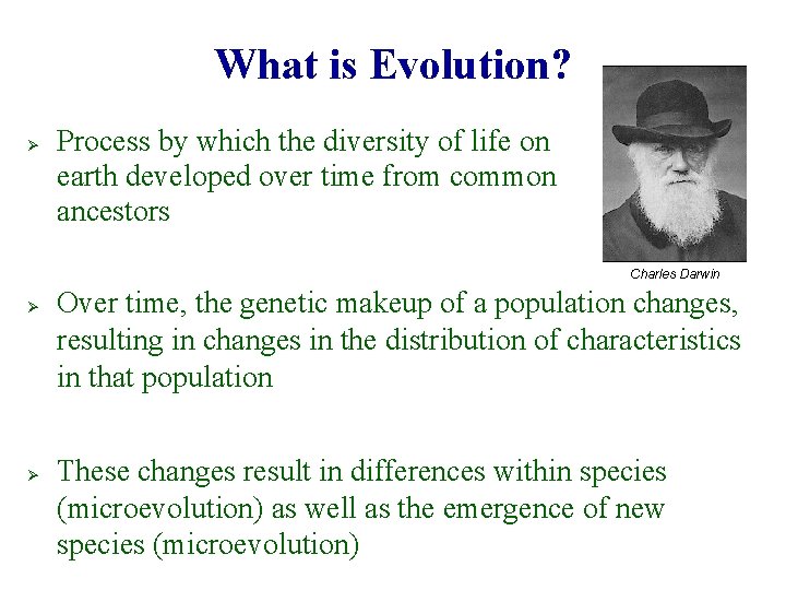 What is Evolution? Ø Process by which the diversity of life on earth developed