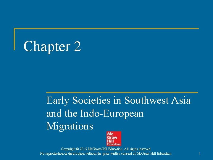 Chapter 2 Early Societies in Southwest Asia and the Indo-European Migrations Copyright © 2015