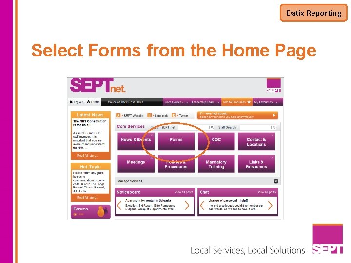 Datix Reporting Select Forms from the Home Page 