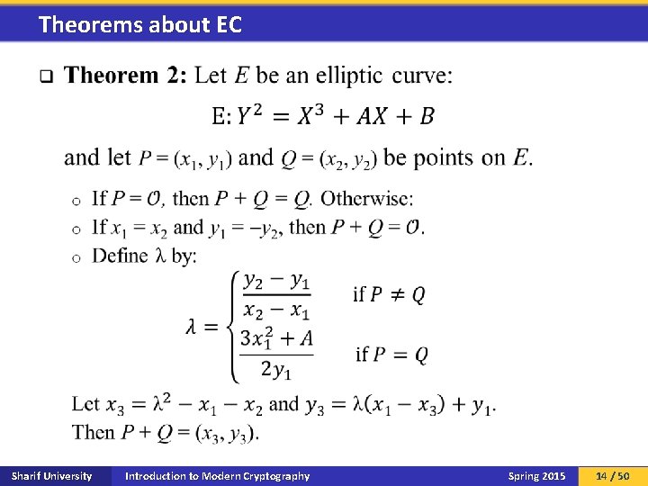 Theorems about EC q Sharif University Introduction to Modern Cryptography Spring 2015 14 /