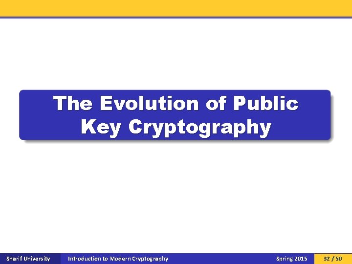 The Evolution of Public Key Cryptography Sharif University Introduction to Modern Cryptography Spring 2015