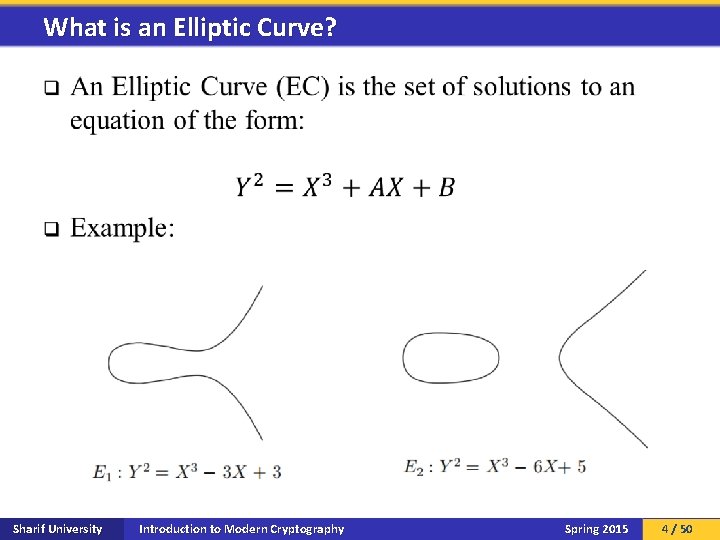 What is an Elliptic Curve? q Sharif University Introduction to Modern Cryptography Spring 2015