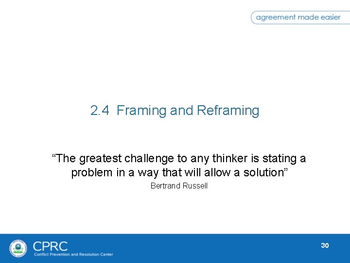 2. 4 Framing and Reframing “The greatest challenge to any thinker is stating a