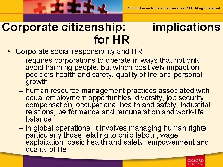 © Oxford University Press Southern Africa, 2008. All rights reserved. Corporate citizenship: implications for