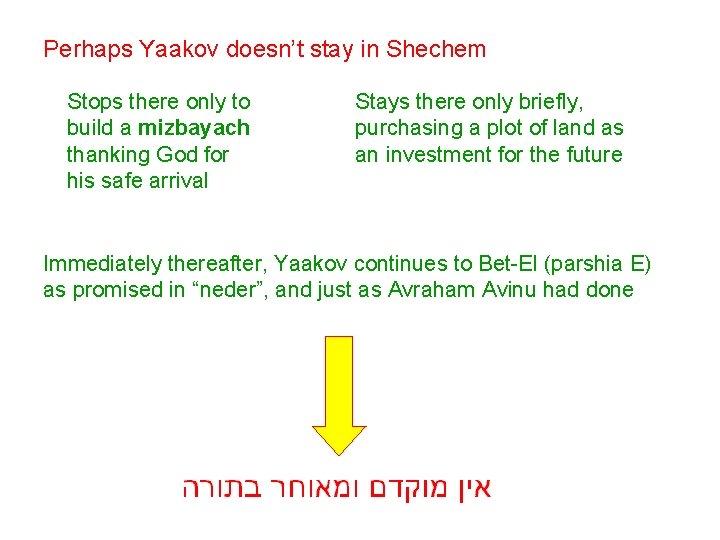 Perhaps Yaakov doesn’t stay in Shechem Stops there only to build a mizbayach thanking Perhaps Yaakov doesn’t stay in Shechem Stops there only to build a mizbayach thanking