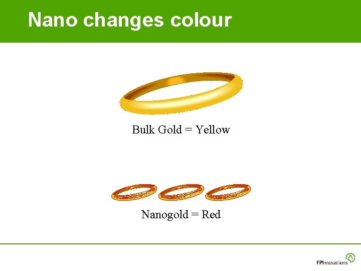 Nano changes colour Bulk Gold = Yellow Nanogold = Red Nano changes colour Bulk Gold = Yellow Nanogold = Red