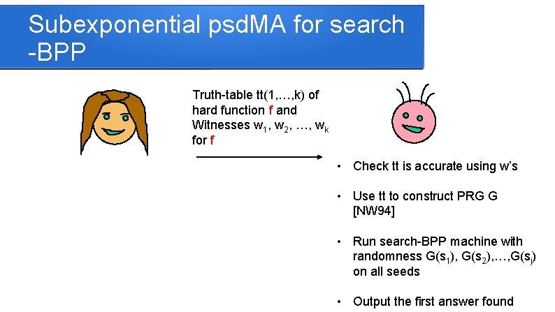 Subexponential psd. MA for search -BPP Truth-table tt(1, …, k) of hard function f