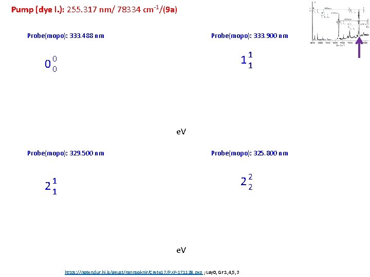 Pump (dye l. ): 255. 317 nm/ 78334 cm-1/(9 a) Probe(mopo): 333. 488 nm