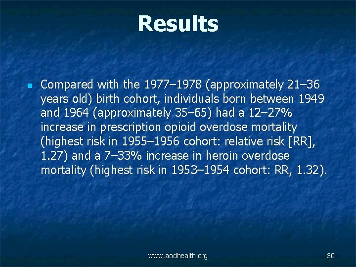 Results n Compared with the 1977– 1978 (approximately 21– 36 years old) birth cohort,