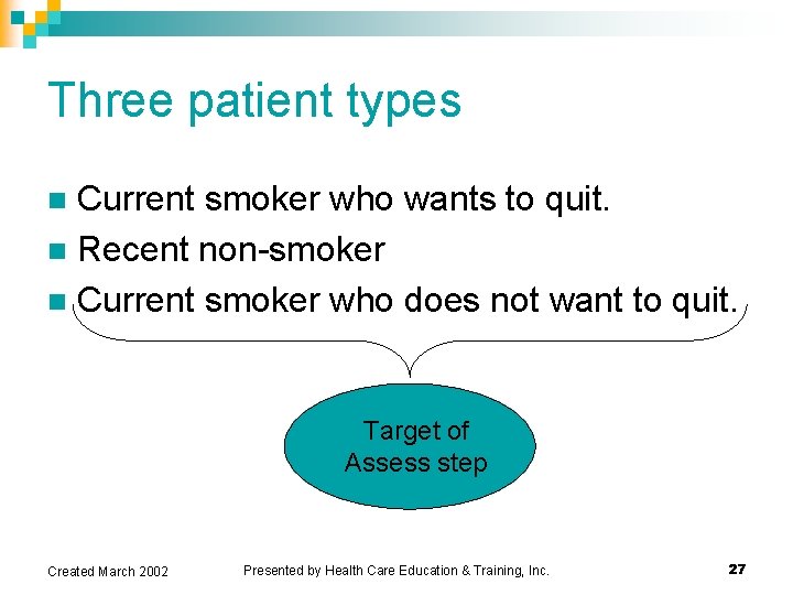 Three patient types Current smoker who wants to quit. n Recent non-smoker n Current Three patient types Current smoker who wants to quit. n Recent non-smoker n Current