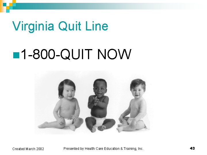 Virginia Quit Line n 1 -800 -QUIT Created March 2002 NOW Presented by Health Virginia Quit Line n 1 -800 -QUIT Created March 2002 NOW Presented by Health